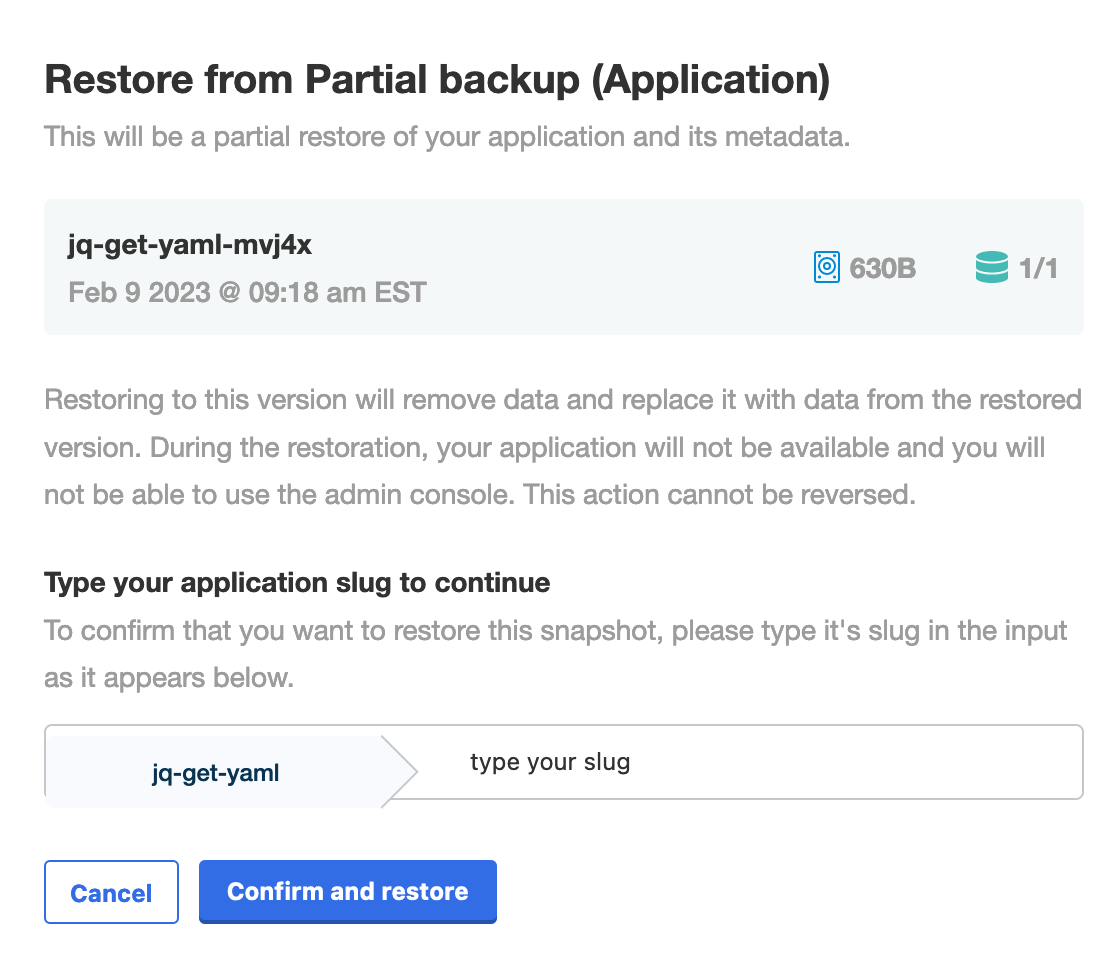 Restore Partial Snapshot dialog